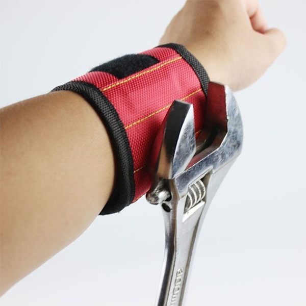 Magnetiska handledsband - rött magnetiskt handledsband för att hålla skruvar - med starka magneter, tillverkat av magnetisk polyester med