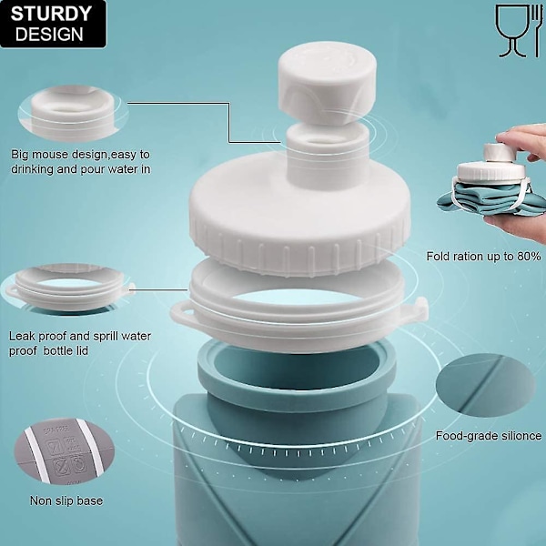 Hopfällbara vattenflaskor 2-pack Bpa-fria Siliconce läckagesäkra återanvändbara resevattenflaskor