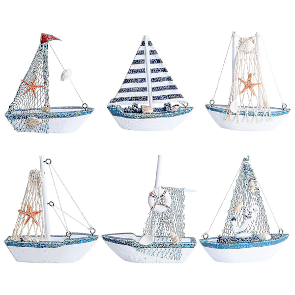6 st Heminredning Nautisk Segelbåt Dekoration Nautisk Bordsdekoration Trä Miniatyr Segelbåt Trä Liten Båt Hantverk
