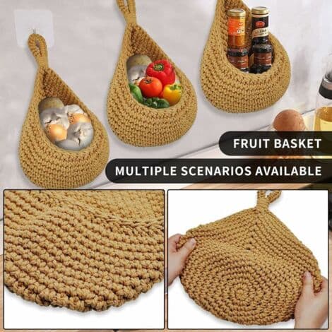 Hanging Basket, Fruit Basket, Wall Mounted Hanging Basket 21x21cm, Macrame Fruit Basket, Woven Basket, Wall Mounted Hanging Storage Baskets,