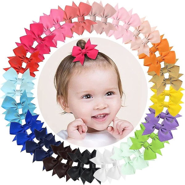 40 st Baby Girls Clips 2\" Mini Hårrosett Grosgrain Ribbon Hårrosetter Med Helt