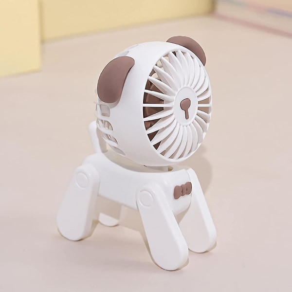 Mini Desk Fan For Kids,rechargeable White Puppy Table Fan, 3 Speeds Children Students Handheld Folding Small Fan For