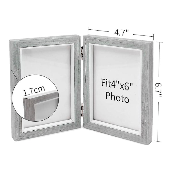 Dobbelt Billedramme 4x6in Rustik Grå Fotorammer Træhængslet Foldning, Bryllupsgaver, Mors Fa