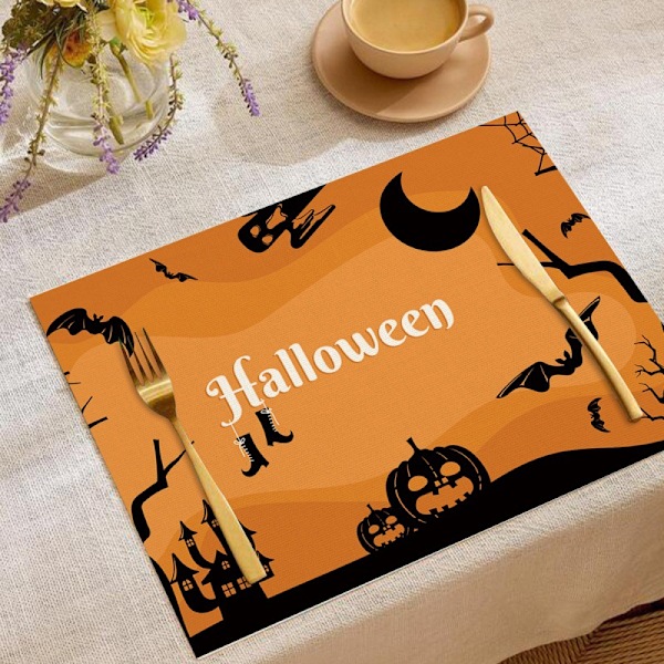 Halloween-pöytäliinat ruokapöydälle, 4 kpl setti, pestävä, 11,8 x 15,7 tuumaa, sisäkäyttöön ruokailutilaan, keittiön sisustukseen, pöytäliinat