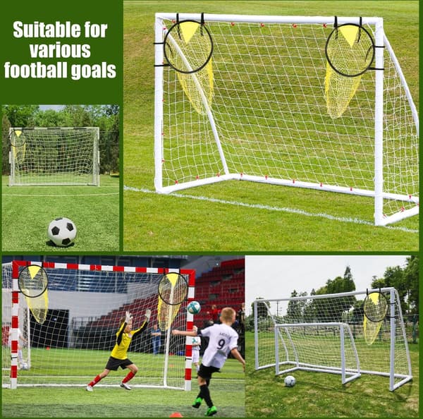 Fodboldmålnet sæt, justerbare spændestropper, hurtig installation skydetræner til baghaveøvelse, gul 2-pak
