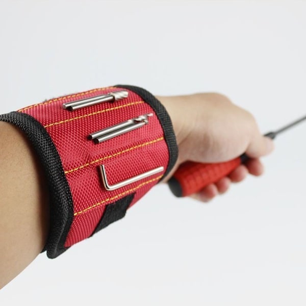 Magnetiska handledsband - rött magnetiskt handledsband för att hålla skruvar - med starka magneter, tillverkat av magnetisk polyester med