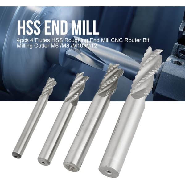4 stk. 4 Fløjter HSS Grovfræser CNC Fræser M6/M8/M10/M12
