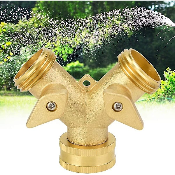 Dobbelt Udgang Ventil Slange Connector Adapter Messing Bold Have Blomst Græs Plæne Vanding Udstyr (1 stk, Guld) -z