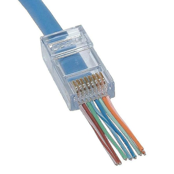 RJ45 Pass Through Modulær Ny Ethernet Kabelplugg Nettverkskontakt End Cat6 8p8c 100stk