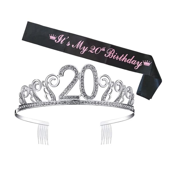 1 Sett Nummer 20 Rhinestone Krone Hårkam og Bokstavtrykk Skjerf Dekor Hodeplagg Tiara Hode Tilbehør Bursdagsdekorasjon Etikettebelte