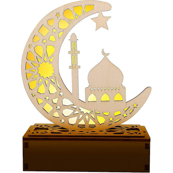 Ramadan LED-trelampe, Ramadan-lykt LED, Ramadan-dekorasjonslys, dekorative halvmånelykter for fester