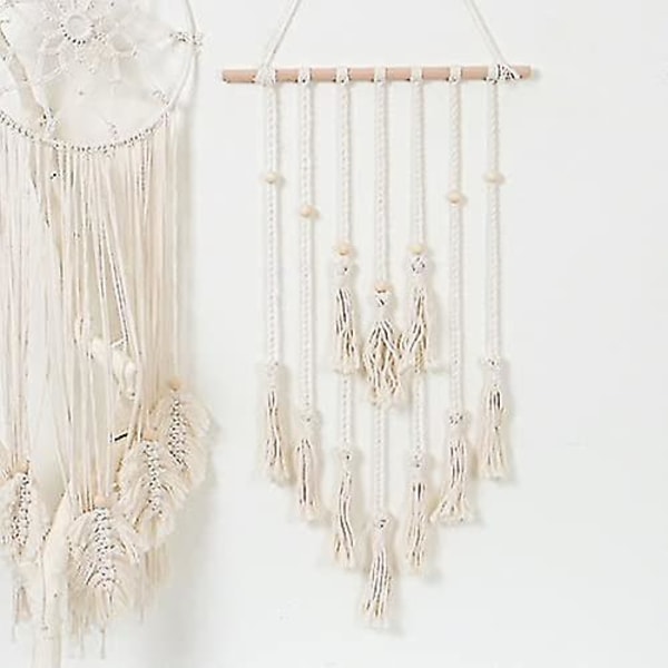 Vægophængt Macrame-vægophæng til små kunstbilleder, Boho-dekoration, med 20 træklemmer