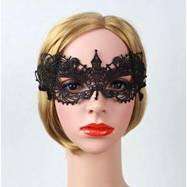 Spetsmask för fest, Halloween, halv ansiktsstyling och sexig kostymfestmask (svart) Halloween Carnival festmask