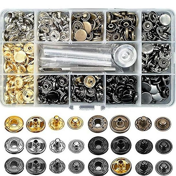 120 stk. Læder Snap Kit 12,5 mm Metal Snap Snap Remme 4 Indstillingsværktøjer 6 Farver Læder Snaps