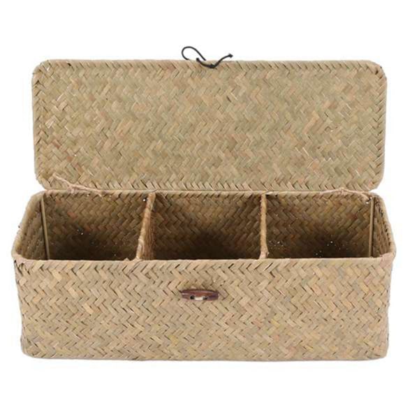 2x Toalettpapirkurv - 3 Rutete Rattan Toalett Bad Oppbevaringskurv - Smykker Kosmetikk S