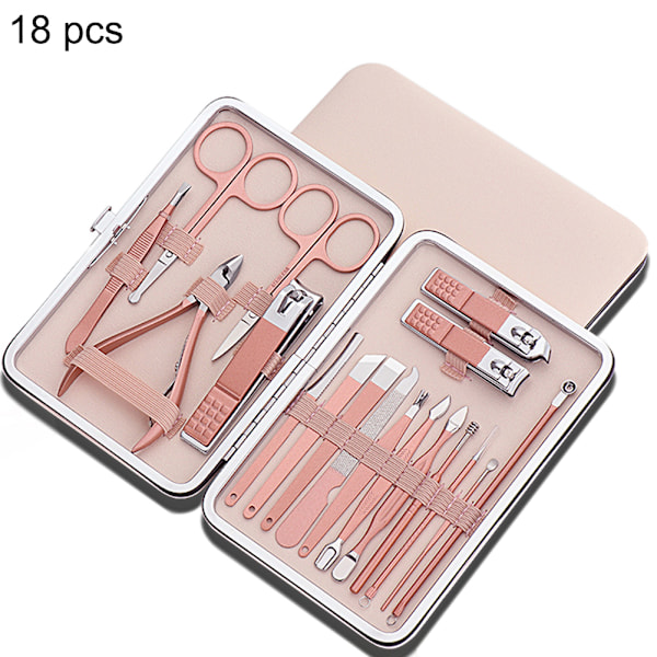 Nagelklippare Set 18 i 1 Portabel Manikyr Pedikyr Verktygskit med Väska för Hemresa Salong Roséguld 0.1