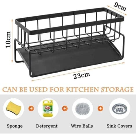 Stainless Steel Sink Organizer 23 x 10 x 9 cm - Automatic Drain Tray - For Kitchen Accessories - Black