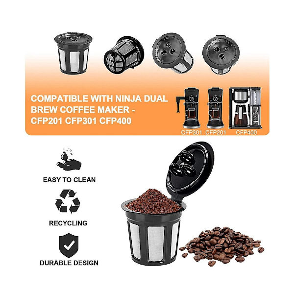 Återanvändbara K-koppar för Ninja Dual Brew kaffebryggare, återanvändbar K-pod med rengöringsborste, permanenta K-koppar