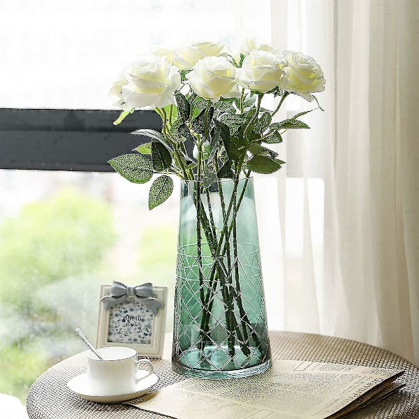 Sæt med 12 kunstige roser, Deco kunstige silkeblomster med 19,68 tommer enkelt stilk, realistisk blomst til familiehavefest hotelbryllupsdekoration, Flo