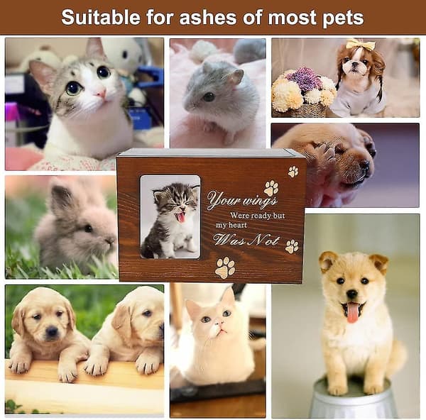 Træ Urne til Kæledyr - Mindeboks med Fotoramme til Hund/Kat Aske