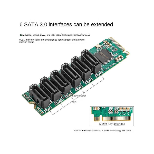 M.2 (pcie 3.0) 6-portin laajennuskortti Sata Iii 6g Ssd -sovitin 3 Sataiii -kaapelilla Pcie Gen3x2 Non-r