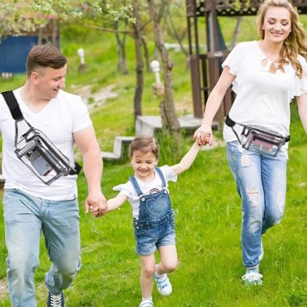 Läpinäkyvä säädettävä vyö vedenpitävä ulkoiluvö laukku 4 vetoketjutaskulla (musta)