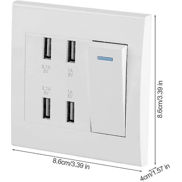 Usb veggkontakt Smart lader stikkontaktpanel verktøy Hjemmedekorasjon Profesjonelt strømuttak 10a 4 porter