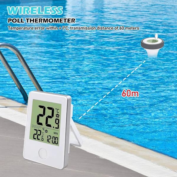 Digitalt pooltermometer med LCD-display til swimmingpools, badekar, indendørs og udendørs