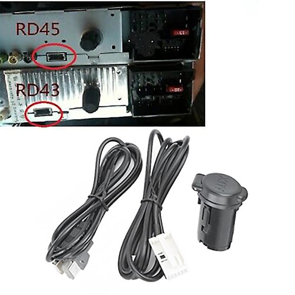 Auton stereoiden USB- ja Aux-kaapeliadapterisarja Peugeot 206 207 307 308 407 408 508 607 - Citroëniin C3 C4 C5 C6 - RD43 RD45