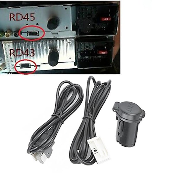 Bilstereo hann USB Aux-kabelsett for Peugeot 206 207 307 308 407 408 508 607 for Citroen C3 C4 C5 C6 for Rd43 Rd45