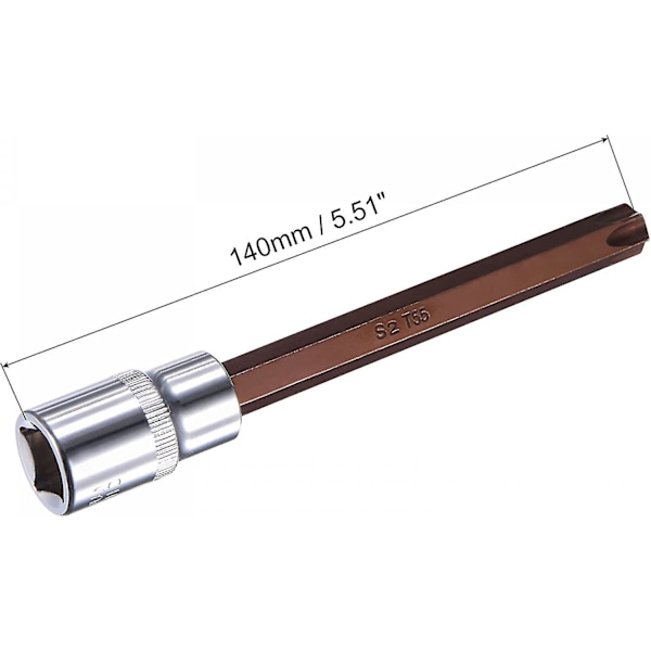 1/2\" fyrkantig drivning X T55 Torx bitshylsa, S2 stålbits, Cr-v hylsor 140 mm längd (endast för handanvändning)