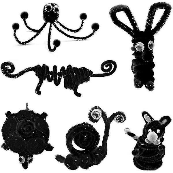200 kpl putkiharjoja Chenille-varsia, chenille-tikkuja DIY-taiteisiin luoviin askartelulahjoihin (musta)