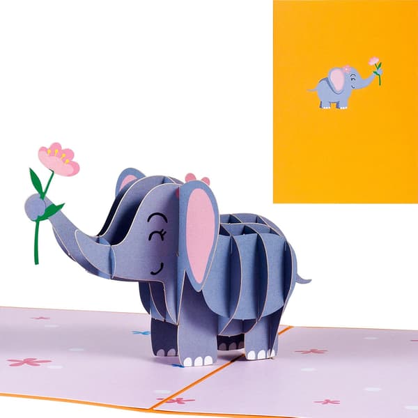 Pop-up Grattiskort, 3D Elefant, perfekt för födelsedagsfester, födelsedagspresenter, årsdagar