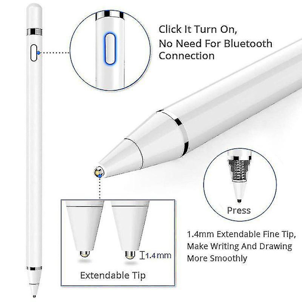 Genopladelig skærm touch stylus pen med to hætter til telefoner og iPad