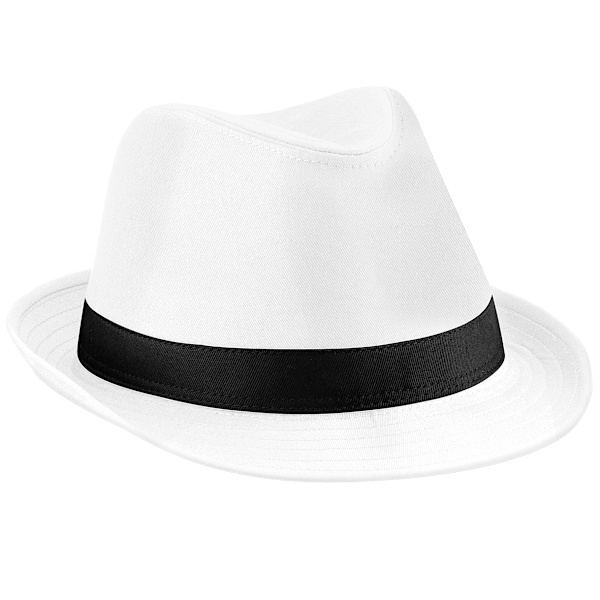 Beechfield Unisex Fedora Hat Hvid/Sort L/XL