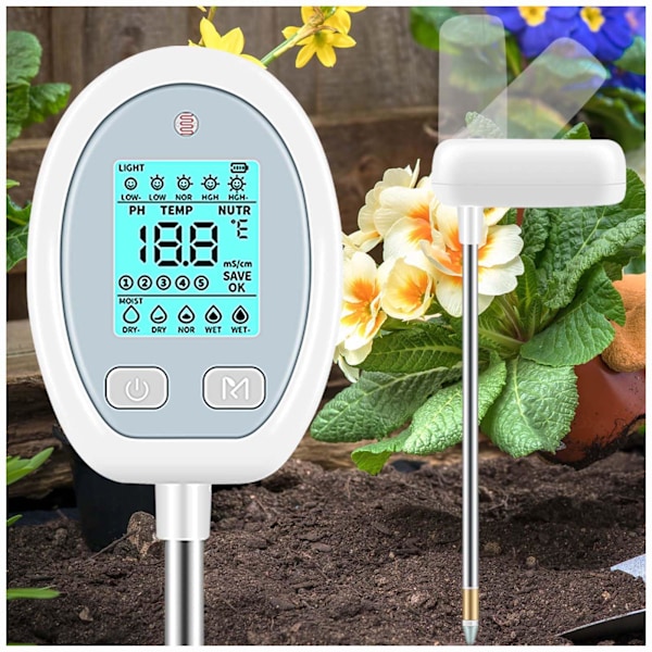 Registrering af jordens pH-tester, 5-i-1 jordtemperatur, sollyspleje, blomsterpottehavegårdspleje