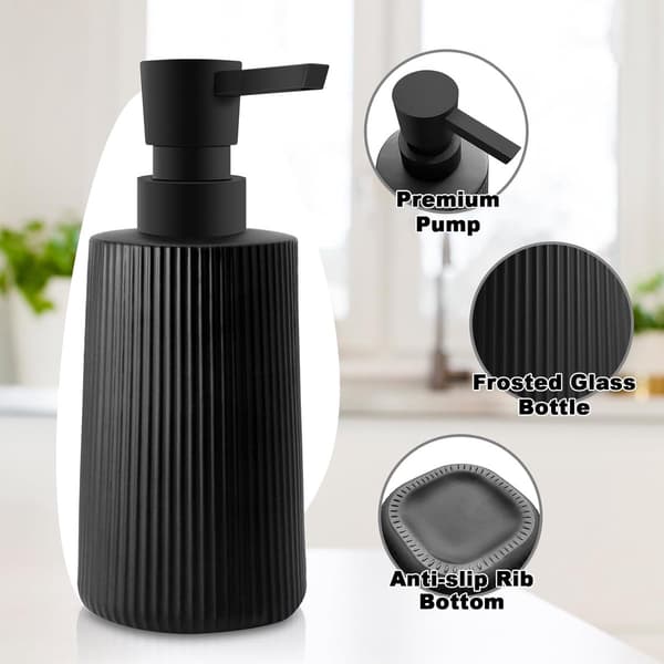 Sæbedispenser, genopfyldelig ribbet glas pumpeflaske til badeværelse og køkken, 250 ml, mat sort