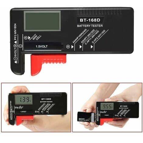 Digital batteritester, universel batteritester, batteritester, til AA, AAA, C, D, PP3, 9V, 1,5V, knapcellebatterier - fungerer uden batteri