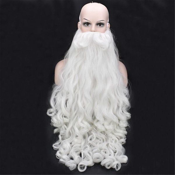Jul Cosplay Peruk Skägg Tomteskägg Peruk Vit Lockig Lång Syntetiskt Hår Vuxen Cosplay
