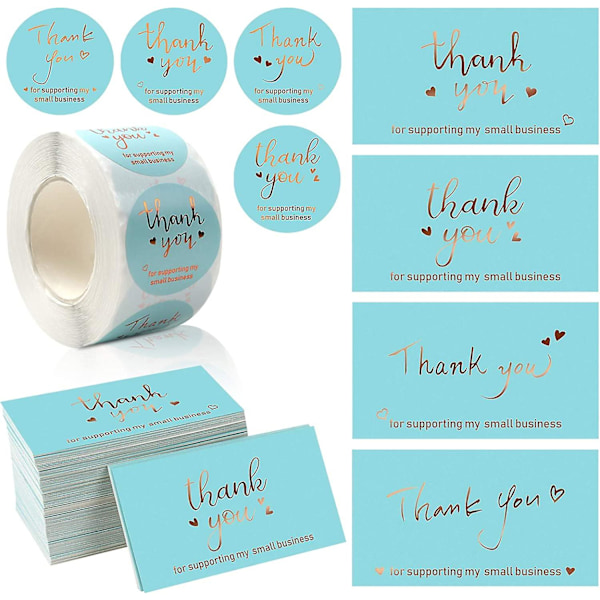 200 Thank You Cards, With 500 Sticker Label Rolls, Gold Foil Greeting Cards, Thank You