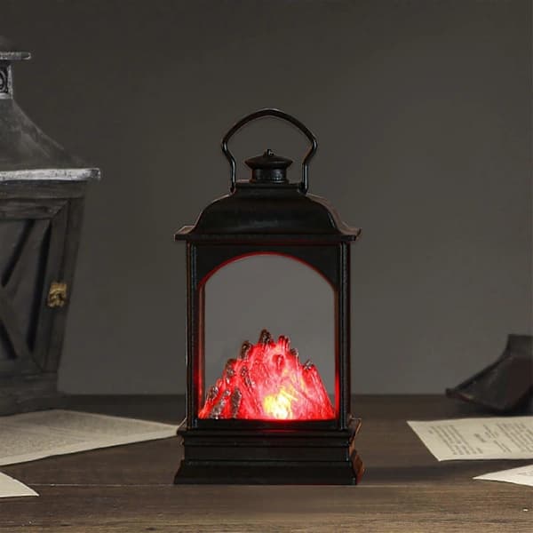 LED julelanterne natlys, retro plastik dekorativ stemningslys til hjemmefestindretning, sort 14,5 x 7 x 4 cm Black