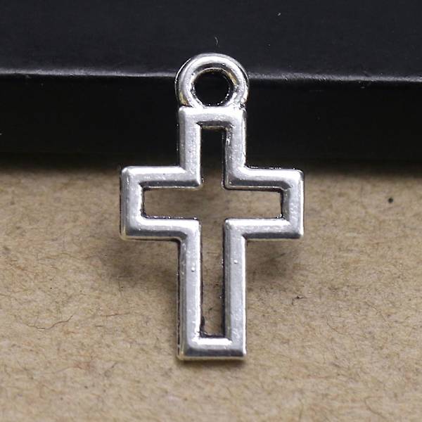 50 st legering ihåliga kors hängen DIY berlocker smycken gör tillbehör för halsband armband (antik silver)