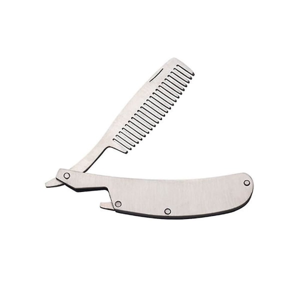 Foldbar skægkam i rustfrit stål, kam til styling af overskæg og hår
