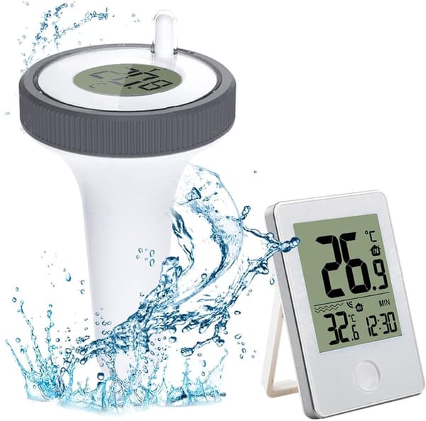 Trådlös flytande pooltermometer med LCD-display, inomhus/utomhus temperaturmätare för pool, bubbelpool, spa, damm, vit