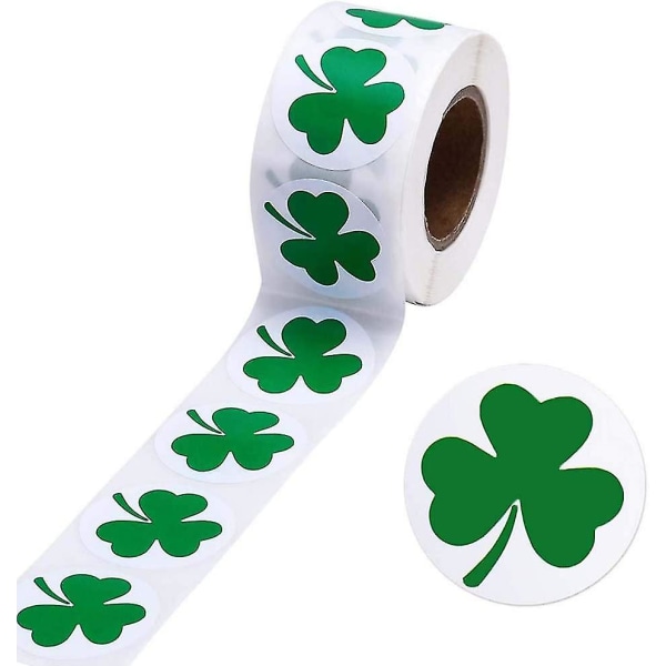 1 rull 500 stk St Patricks Day Shamrock klistremerker, Lucky Irish Green Clover klistremerker, gaveposer (1 tommer)