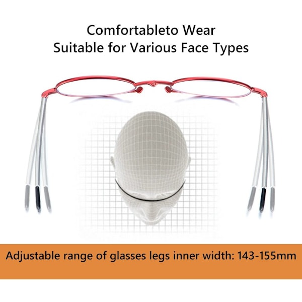 Unisex Blålysblokkerende Sammenleggbare Lesebriller Styrke +1.00~+4.00 med Etui Rød Red Strength 1.5x