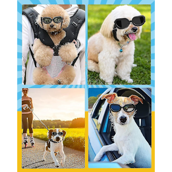 Solbriller til små hunde, beskyttelsesbriller til hunde med UV-beskyttelse, briller til små hunde, øjenbeskyttelse, justerbar rem