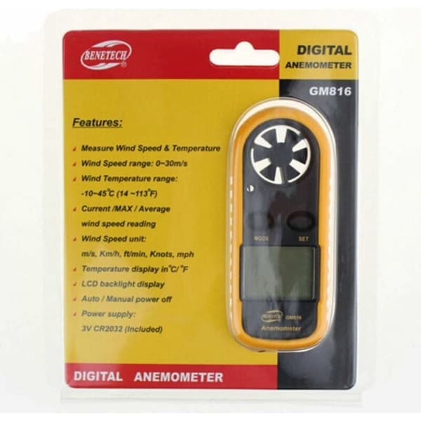 Digital Anemometer med Bakgrundsbelyst LCD-display, Mäter Luft Hastighet, Luftflöde och Utomhuslufttemperatur för Aktiviteter
