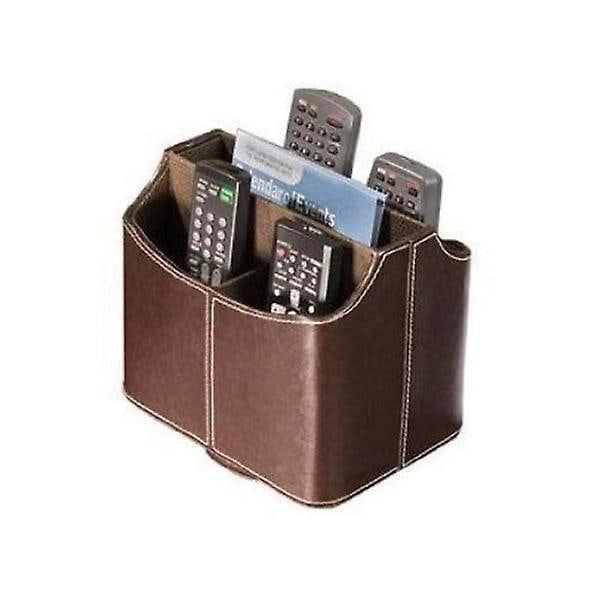 Fjernkontroll/kontroller i kunstlær, TV-guide/post/CD-arrangør/holder, medieoppbevaringsboks – brun