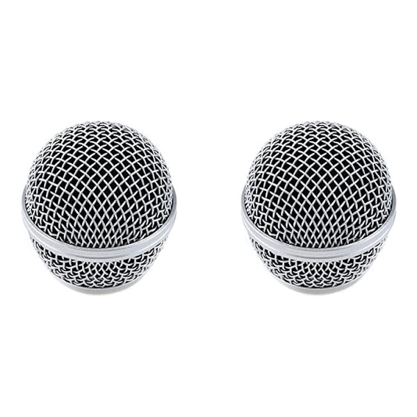 Microphone Head Replace, Grille Ball with Inner Foam, Steel Mesh Replacement Heads for SM58 (2pcs), silver